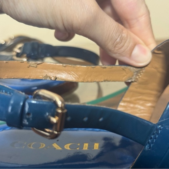 COACH Caterine Blue Patent Leather T-Strap Thong Sandals - Picture 12 of 16